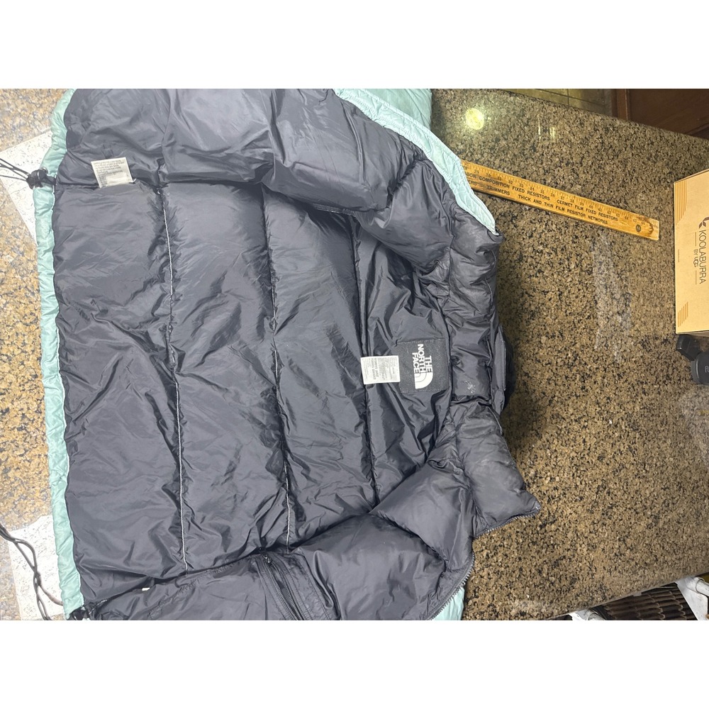 The North Face Nuptse 700 Down Puffer Jacket Womens L Sage Green Black Hooded - Picture 4 of 9